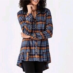 Matilda Jane General Store‎ Plaid Flannel Button Down Tunic Top Womens Size Med